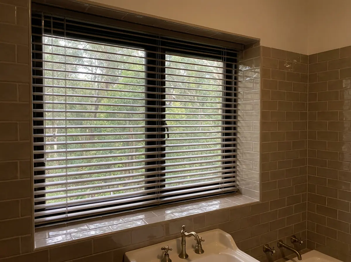 Aluminium venetian blind fitted to a bathroom window in a Forest Town heritage home