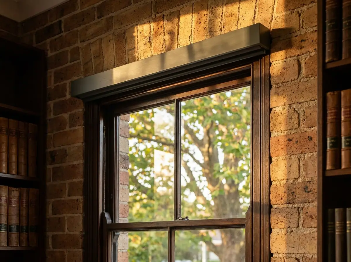 Roller blind cassette pelmet concealing the tube above a sash window in a Forest Town heritage study